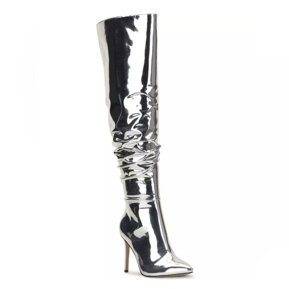 I.N.C. Iyonna Over-The-Knee Slouch Boots in Patent Silver Size 5.5 NEW $169.50